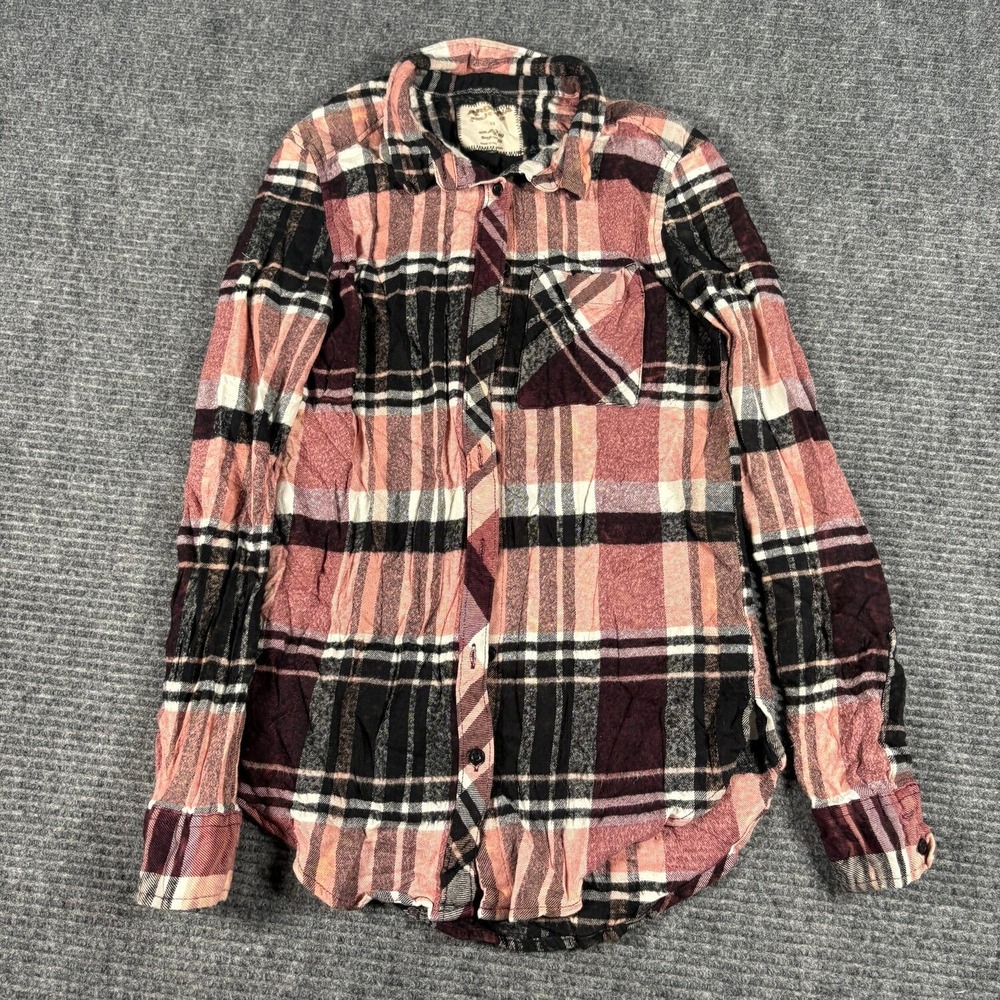 Arizona Jean Co Flannel Shirt Womens XS Pink Excellent Plaid Boyfriend Fit